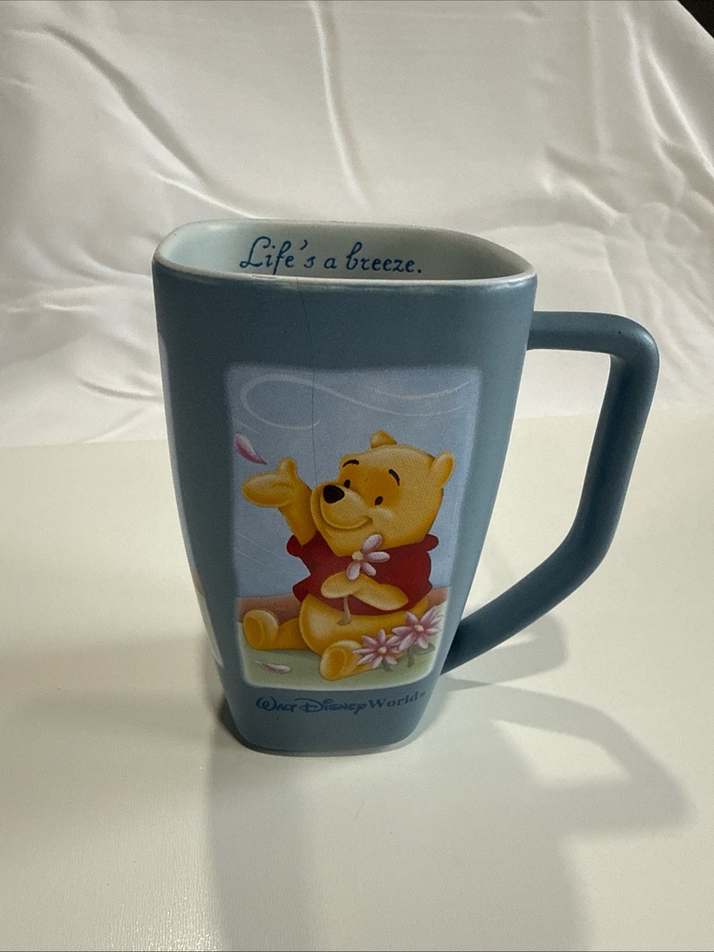 Disney Blue Winnie the Pooh Ceramic Mug with Happy Illustration